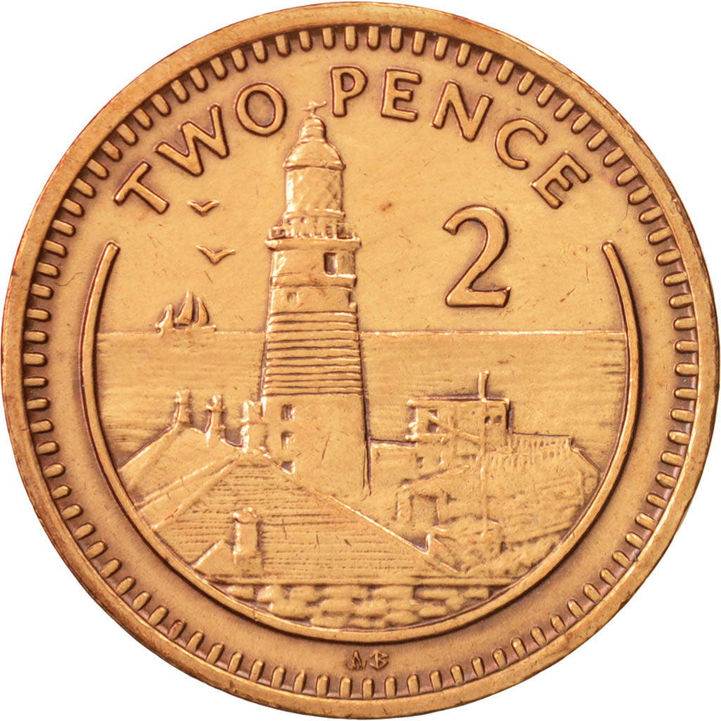 Coin, Gibraltar, Elizabeth II, 2 Pence, 1991, AU(50-53), Bronze, KM:21
