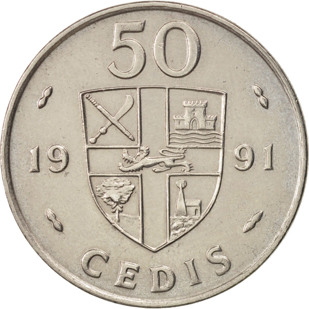 Ghana, 50 Cedis, 1991, AU(50-53), Copper-nickel, KM:31