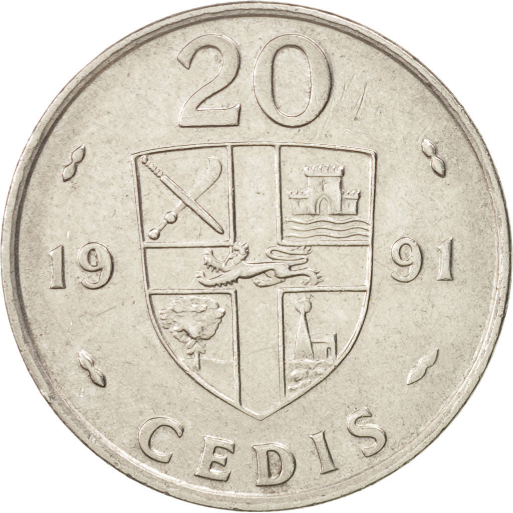 Ghana, 20 Cedis, 1991, AU(50-53), Nickel Clad Steel, KM:30