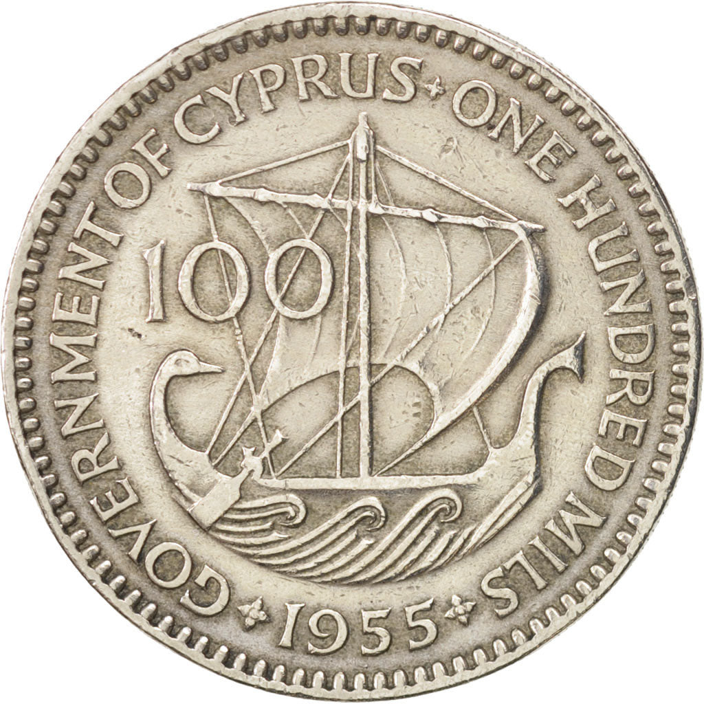 Cyprus, 100 Mils, 1955, EF(40-45), Copper-nickel, KM:37