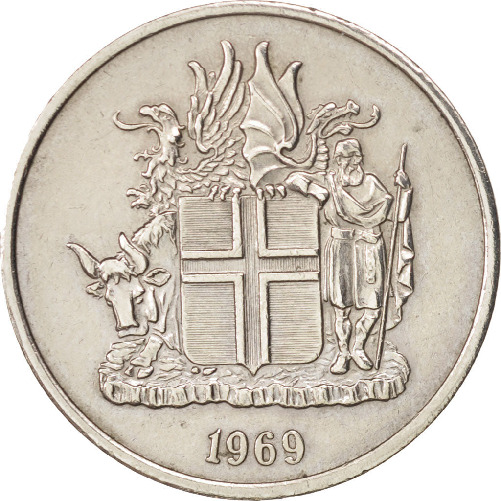 Iceland, 5 Kronur, 1969, AU(50-53), Copper-nickel, KM:18