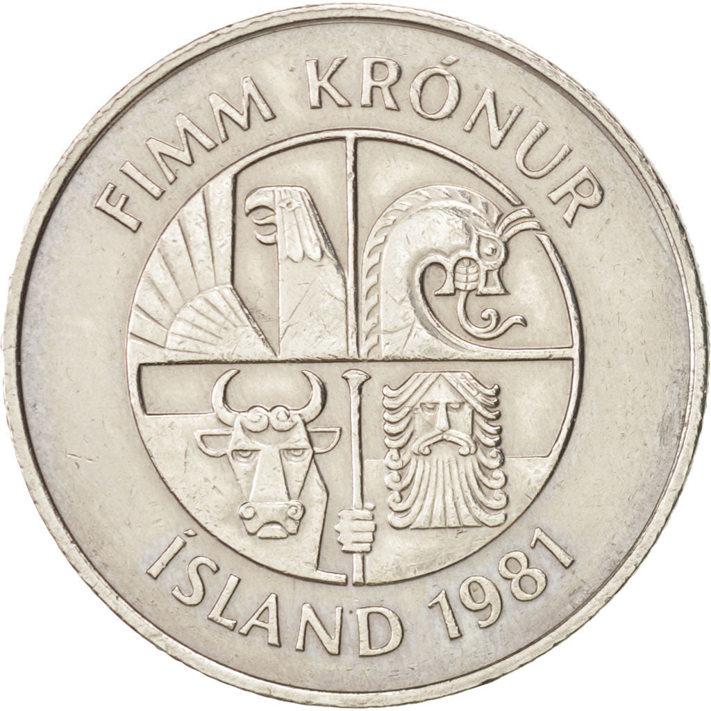 Iceland, 5 Kronur, 1981, AU(50-53), Copper-nickel, KM:28
