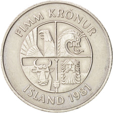 Iceland, 5 Kronur, 1981, AU(50-53), Copper-nickel, KM:28