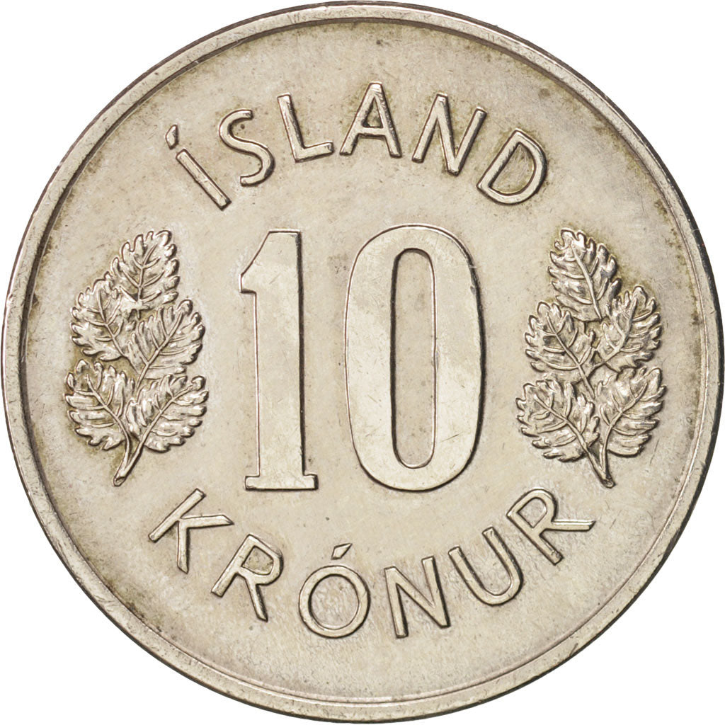 Iceland, 10 Kronur, 1975, AU(50-53), Copper-nickel, KM:15