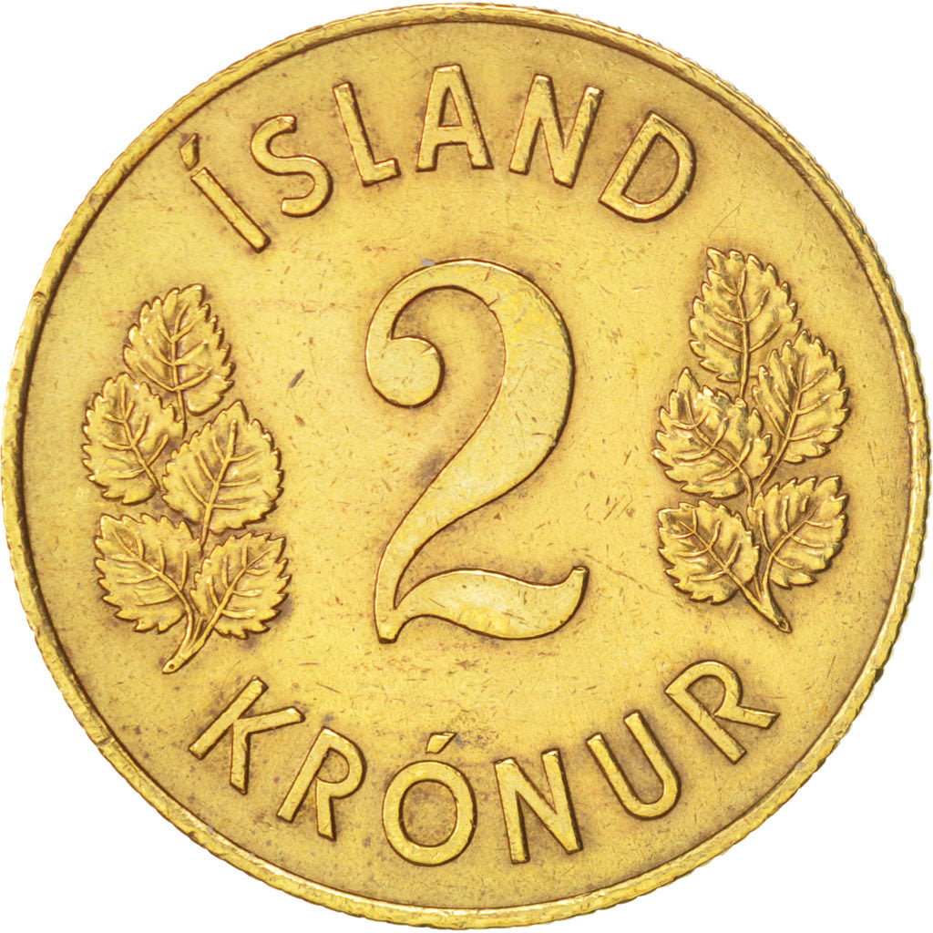 Iceland, 2 Kronur, 1966, AU(50-53), Nickel-brass, KM:13a.1
