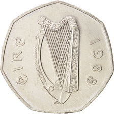 REPUBBLICA D’IRLANDA, 50 Pence, 1988, BB+, Rame-nichel, KM:26