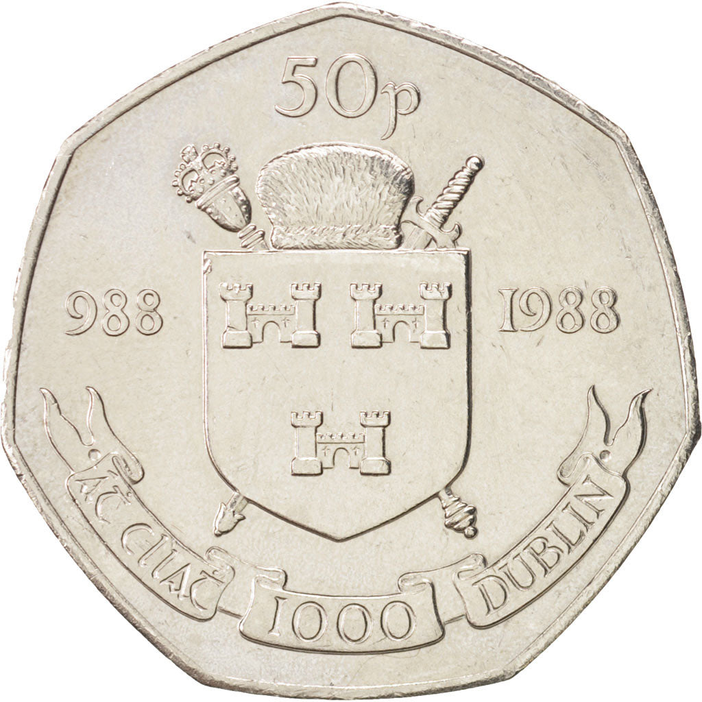 REPUBBLICA D’IRLANDA, 50 Pence, 1988, BB+, Rame-nichel, KM:26