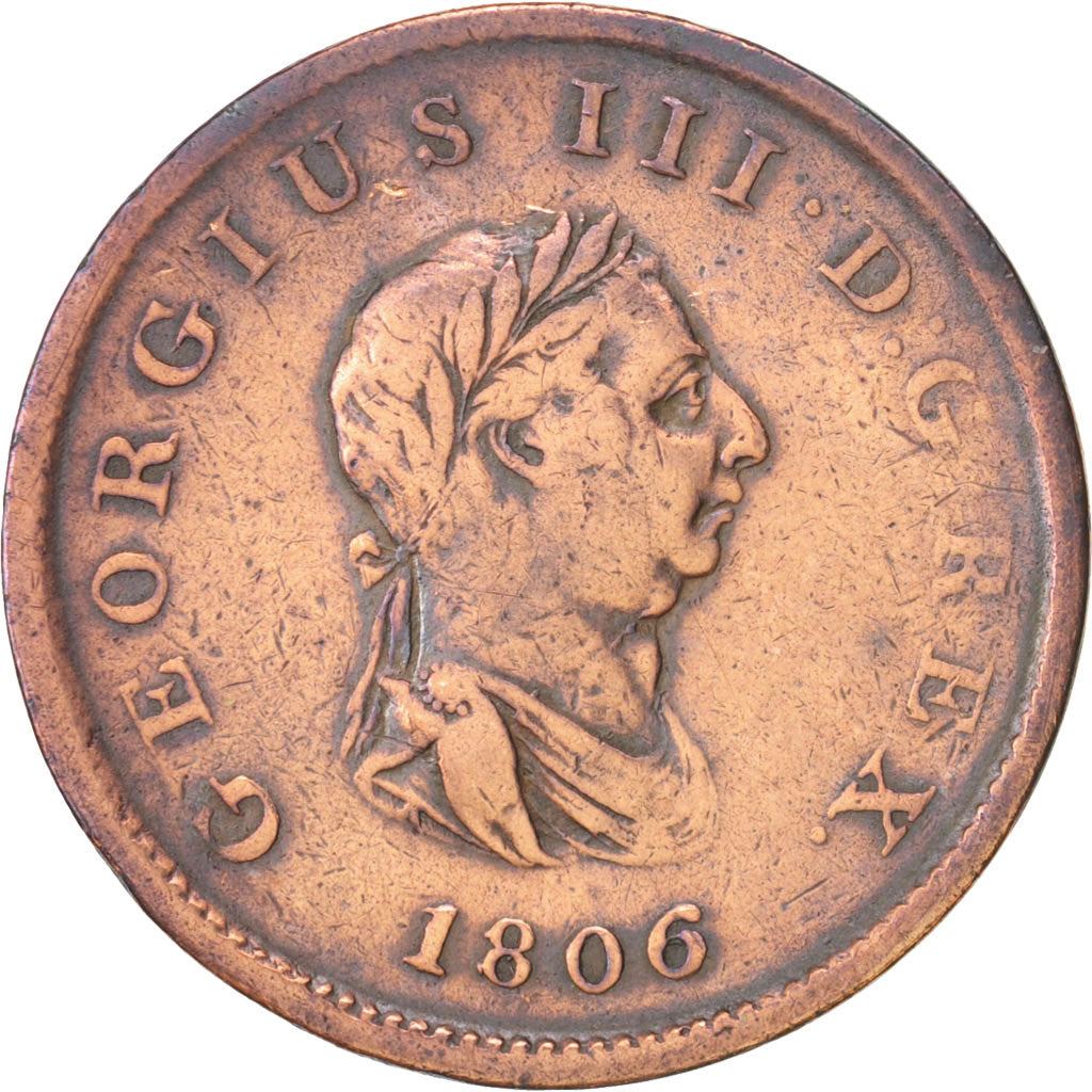Great Britain, George III, 1/2 Penny, 1806, VF(20-25), Copper, KM:662