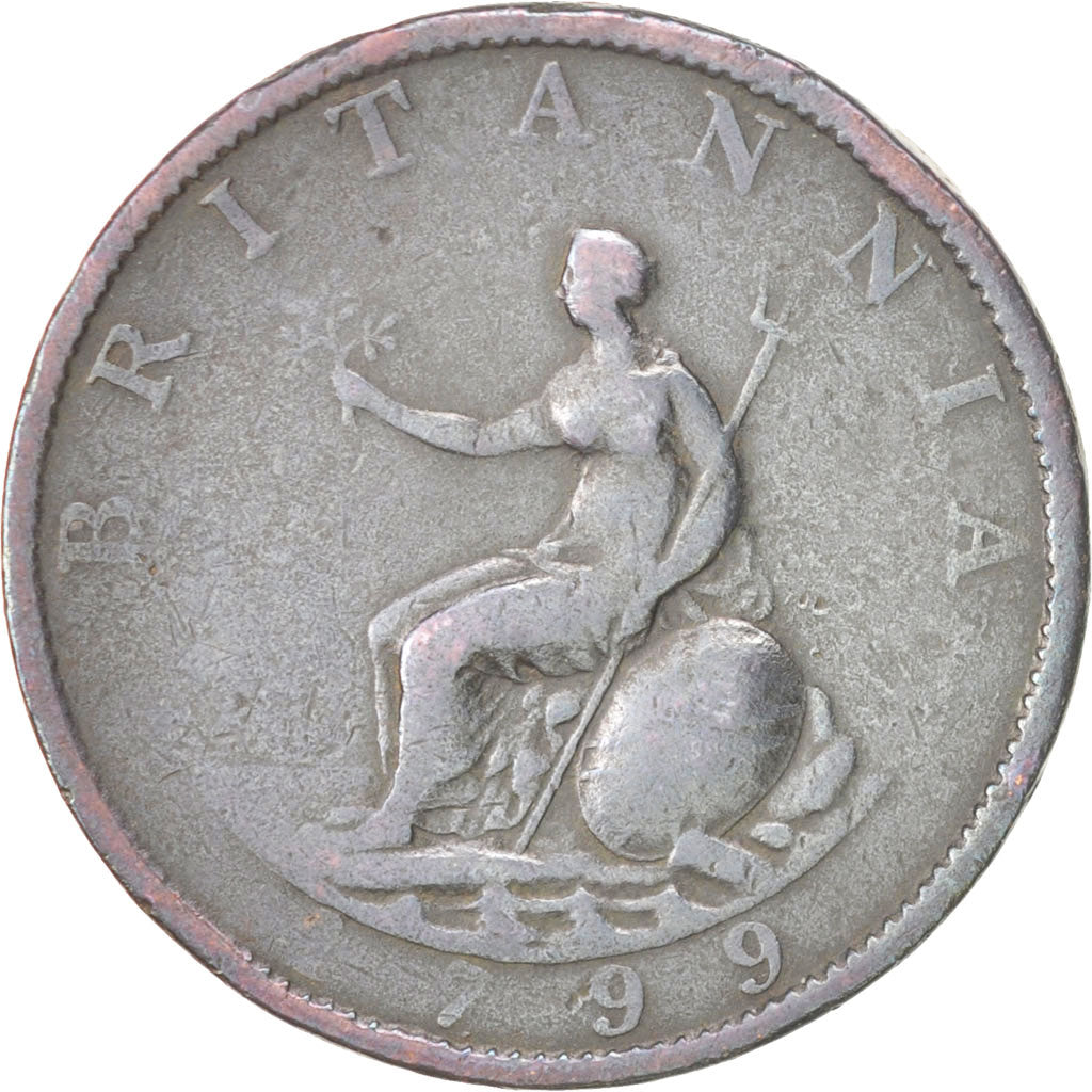 Great Britain, George III, 1/2 Penny, 1799, VF(20-25), Copper, KM:647
