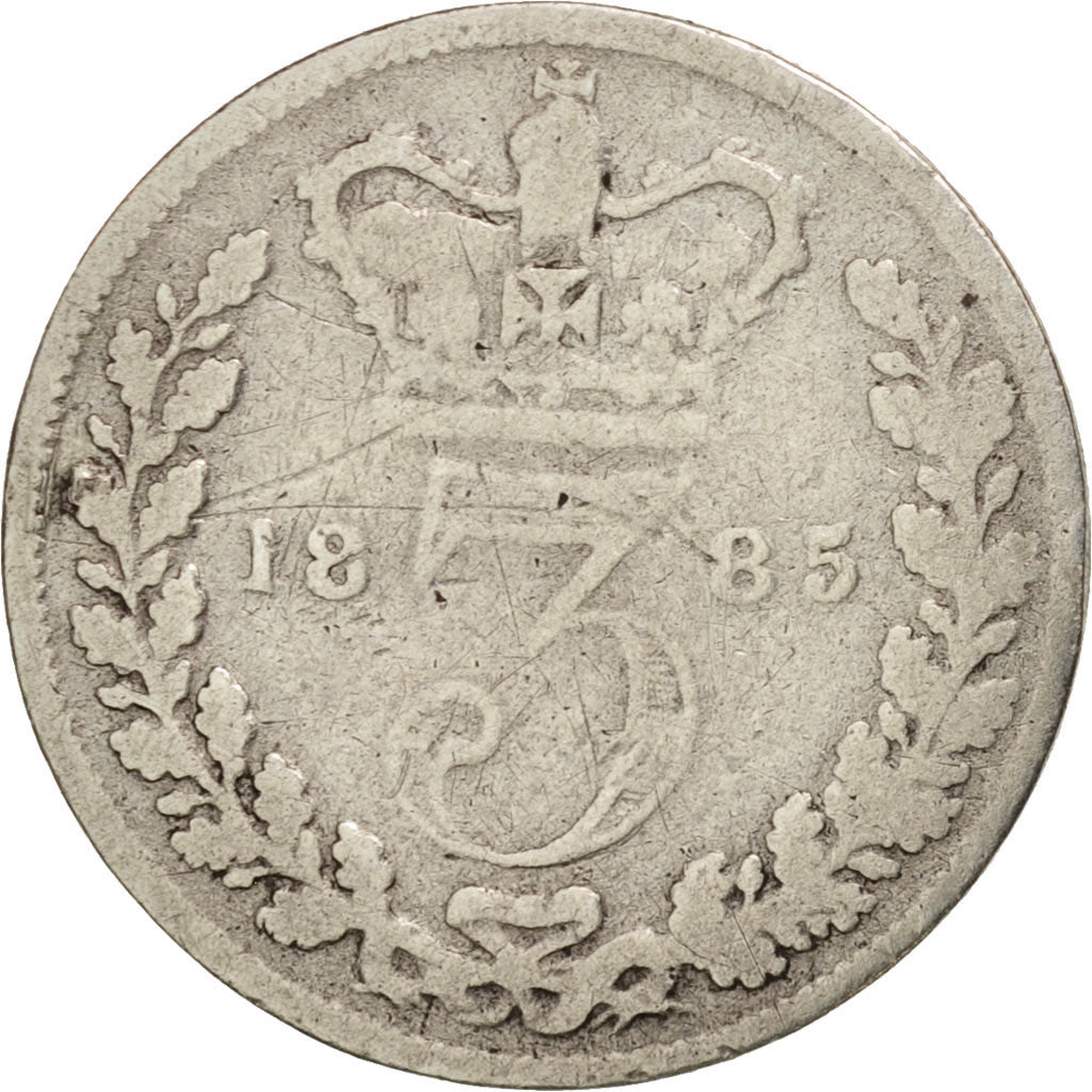 Great Britain, Victoria, 3 Pence, 1885, F(12-15), Silver, KM:730