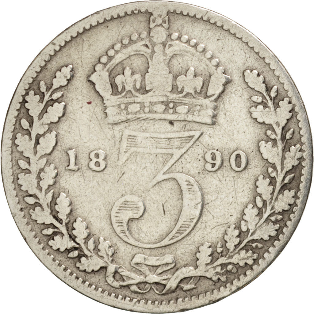 Great Britain, Victoria, 3 Pence, 1890, F(12-15), Silver, KM:758