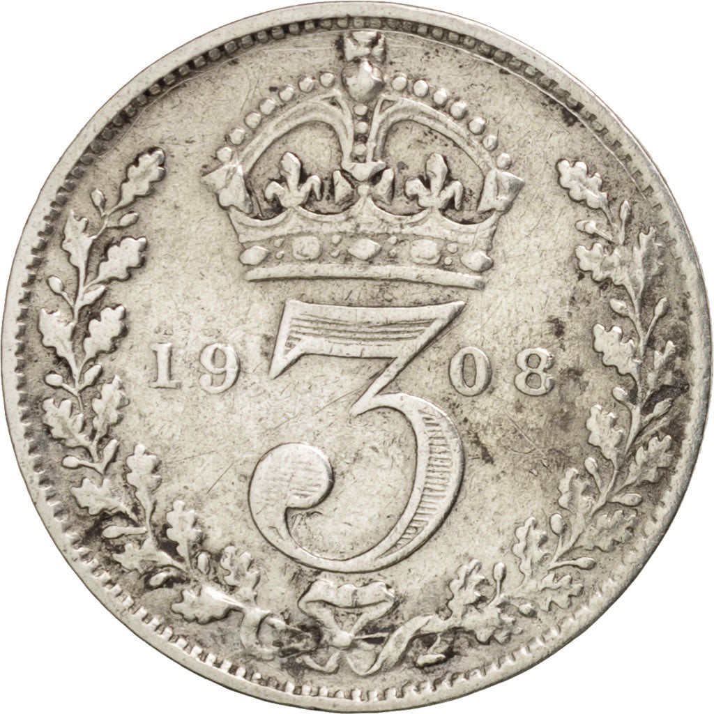 Great Britain, Edward VII, 3 Pence, 1908, VF(30-35), Silver, KM:797.2