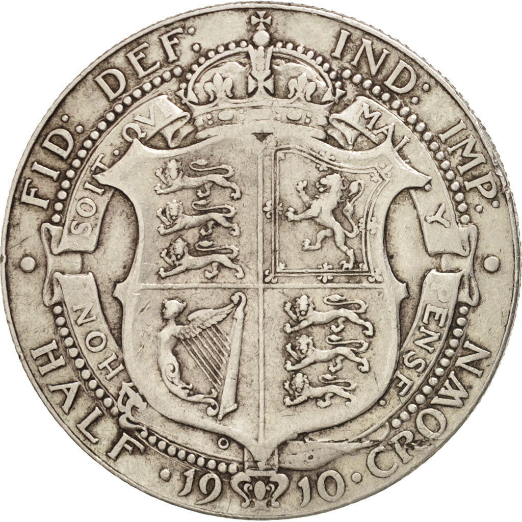 Great Britain, Edward VII, 1/2 Crown, 1910, VF(30-35), Silver, KM:802