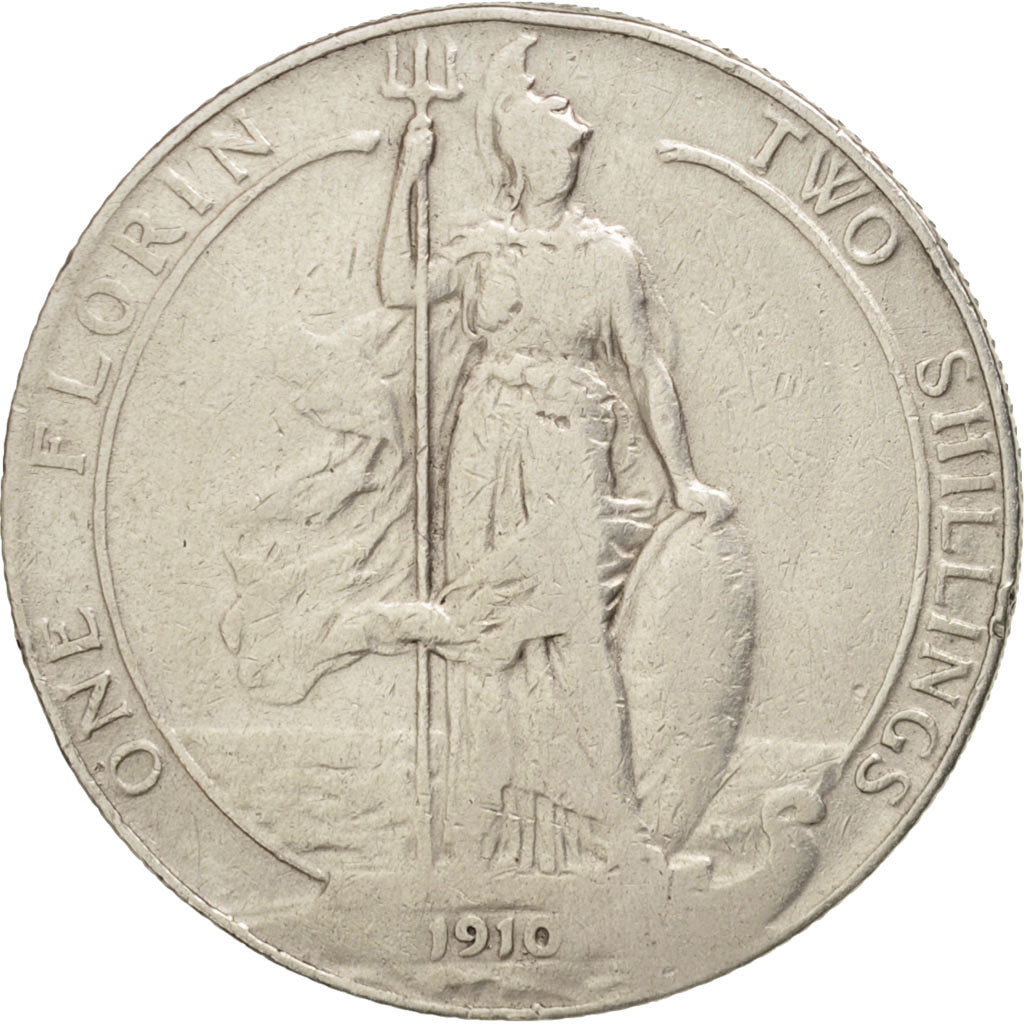 Great Britain, Edward VII, Florin, Two Shillings, 1910, VF(30-35), Silver,KM 801