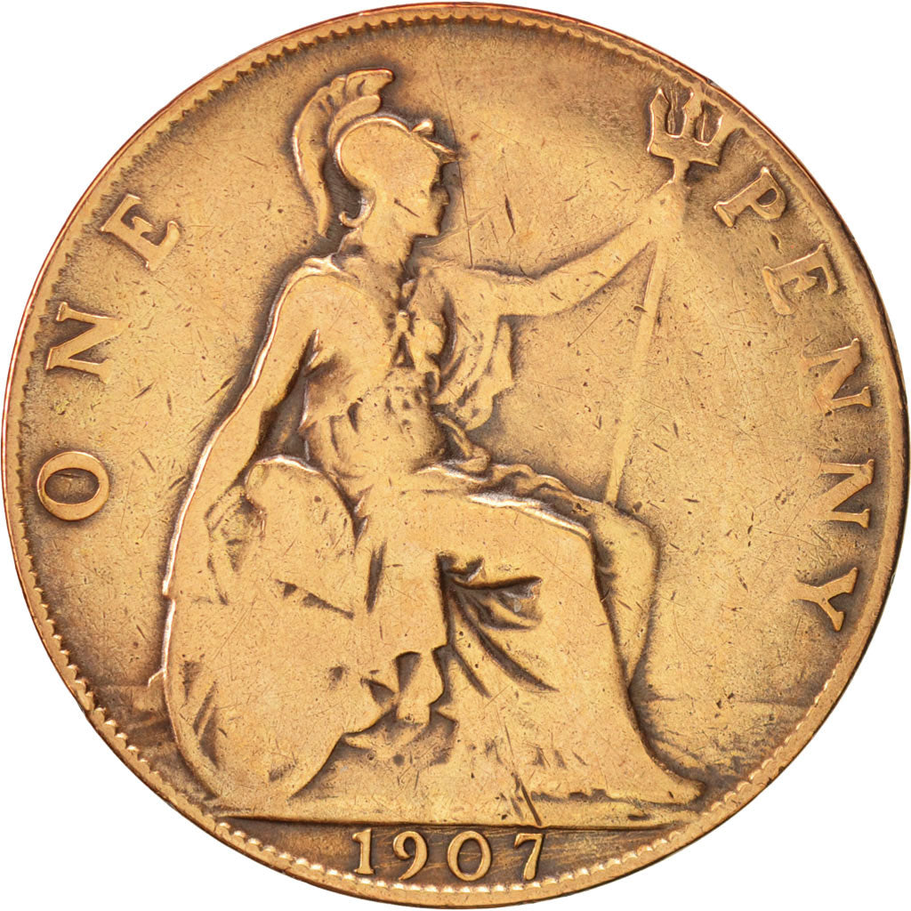 Coin, Great Britain, Edward VII, Penny, 1907, VF(20-25), Bronze, KM:794.2