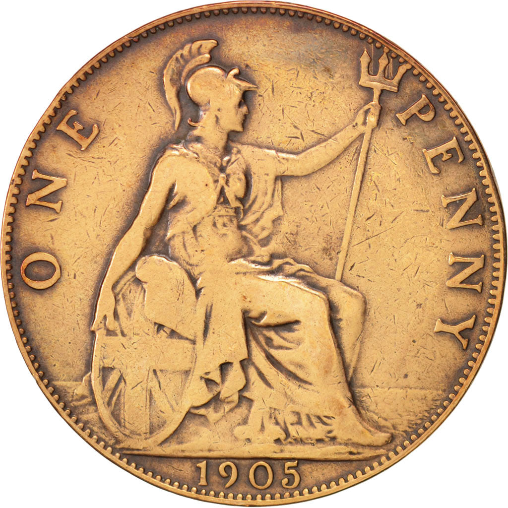 Coin, Great Britain, Edward VII, Penny, 1905, VF(30-35), Bronze, KM:794.2
