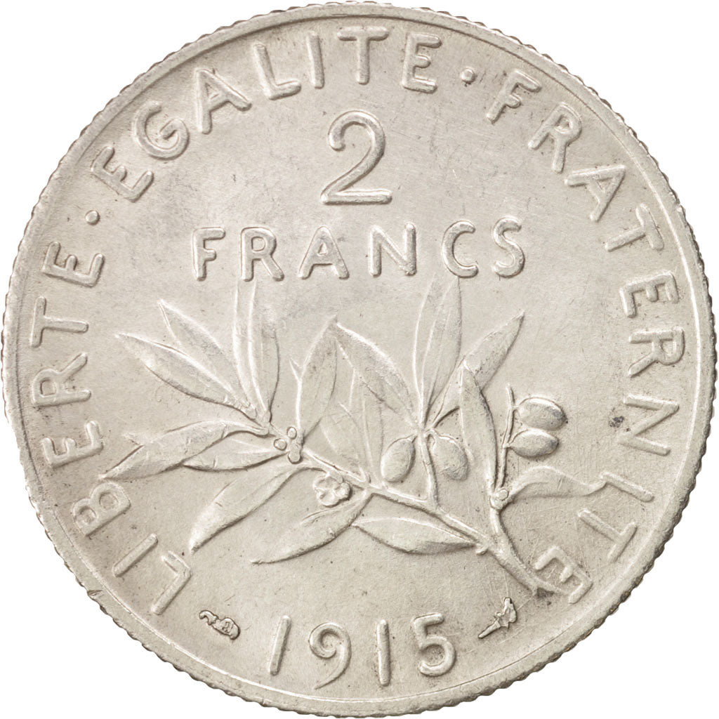 France, Semeuse, 2 Francs, 1915, Paris, AU(50-53), Silver, KM:845.1, Gad:532