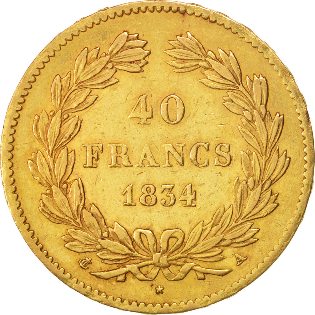 Moneta, Francia, Louis-Philippe, 40 Francs, 1834, Paris, BB, Oro, KM:747.1