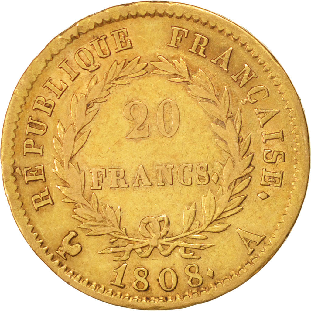 Coin, France, Napoléon I, 20 Francs, 1808, Paris, AU(50-53), Gold, KM:687.1