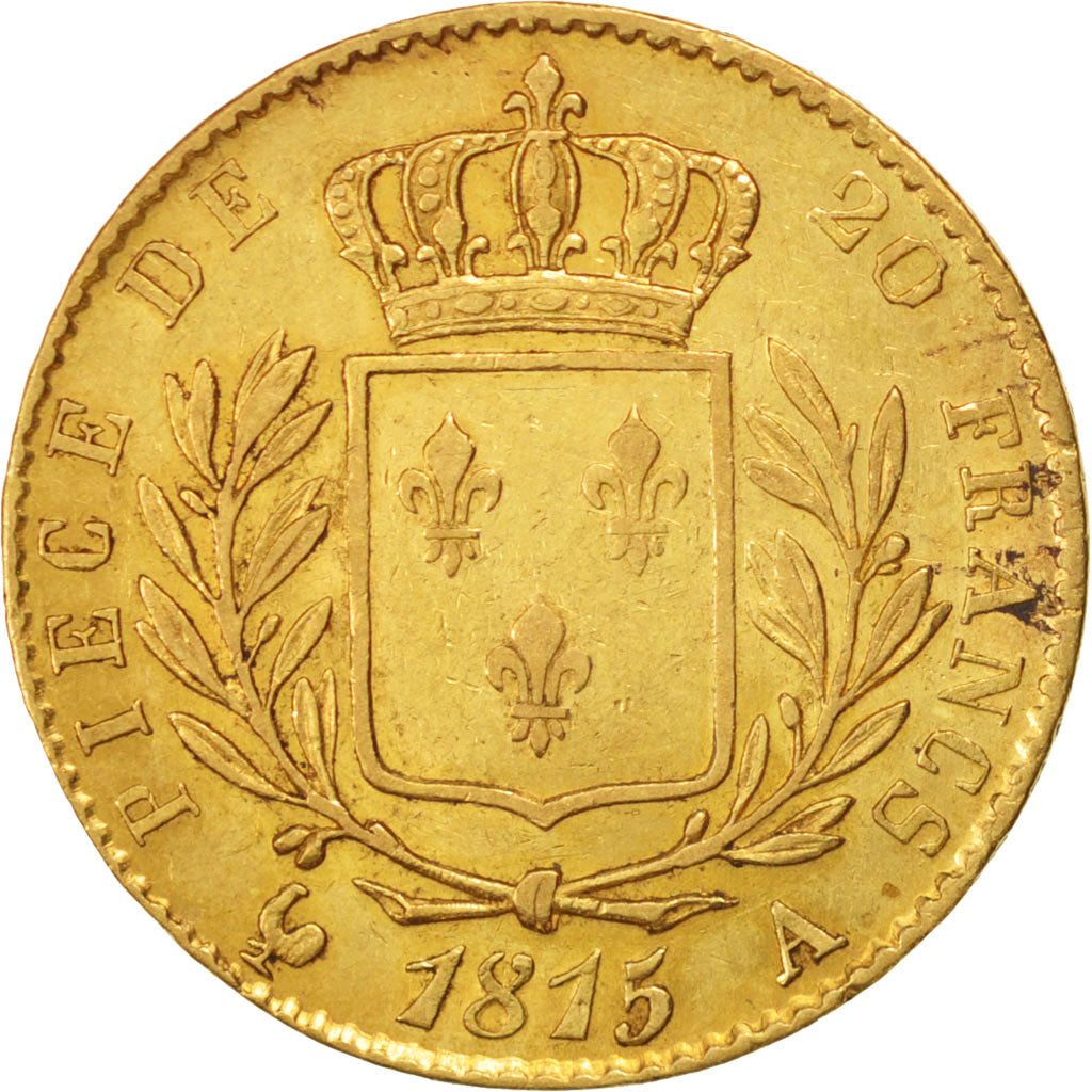 Coin, France, Louis XVIII, Louis XVIII, 20 Francs, 1815, Paris, AU(50-53), Gold