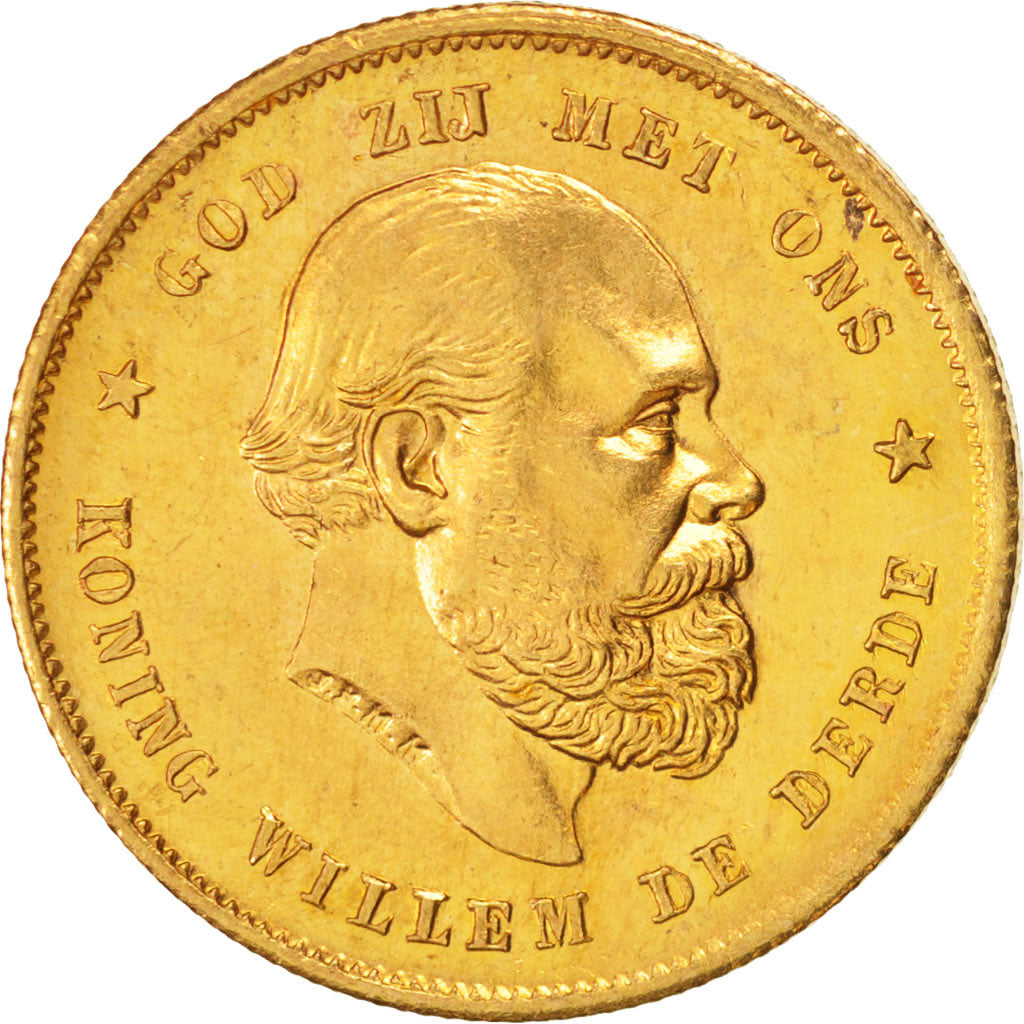 Coin, Netherlands, William III, 10 Gulden, 1887, AU(55-58), Gold, KM:106