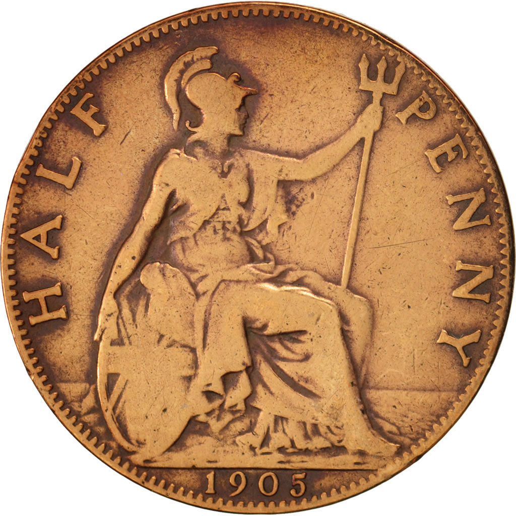 Coin, Great Britain, Edward VII, 1/2 Penny, 1905, VF(20-25), Bronze, KM:793.2