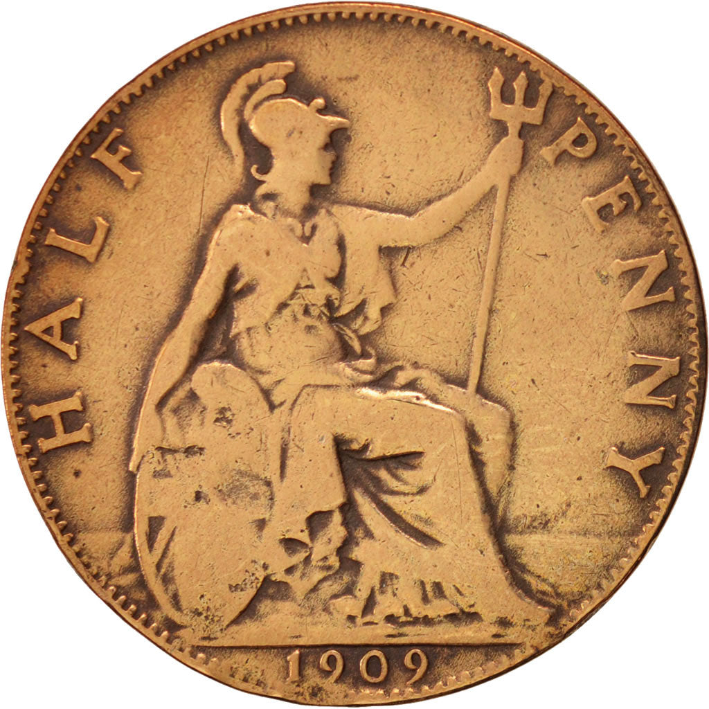 Great Britain, Edward VII, 1/2 Penny, 1909, VF(20-25), Bronze, KM:793.2