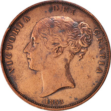 Great Britain, Victoria, Penny, 1853, VF(30-35), Copper, KM:739