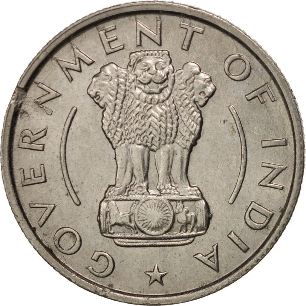 INDIA-REPUBLIC, 1/2 Rupee, 1956, Calcutta, AU(50-53), Nickel, KM:6.3