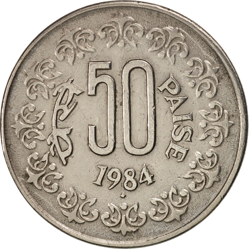 Coin, INDIA-REPUBLIC, 50 Paise, 1984, AU(50-53), Copper-nickel, KM:65