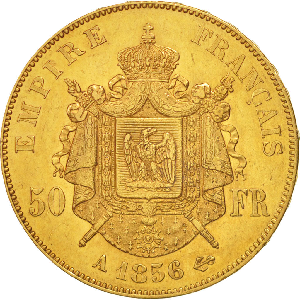 France, Napoleon III, 50 Francs, 1856, Paris, AU(50-53), Gold, KM 785.1