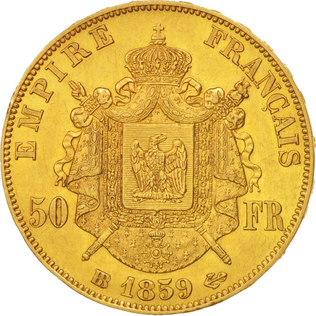 Coin, France, Napoleon III, Napoléon III, 50 Francs, 1859, Strasbourg