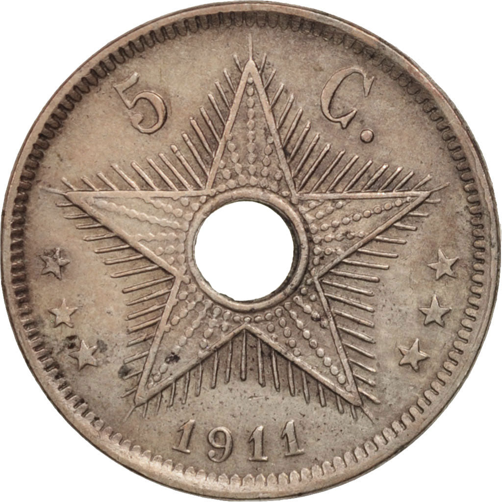Belgian Congo, 5 Centimes, 1911, AU(50-53), Copper-nickel, KM:17
