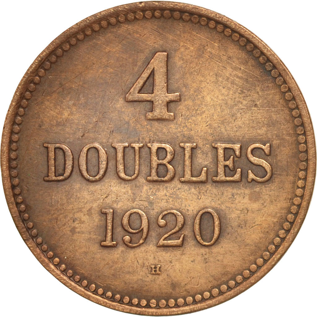 Guernsey, 4 Doubles, 1920, Heaton, AU(50-53), Bronze, KM:13