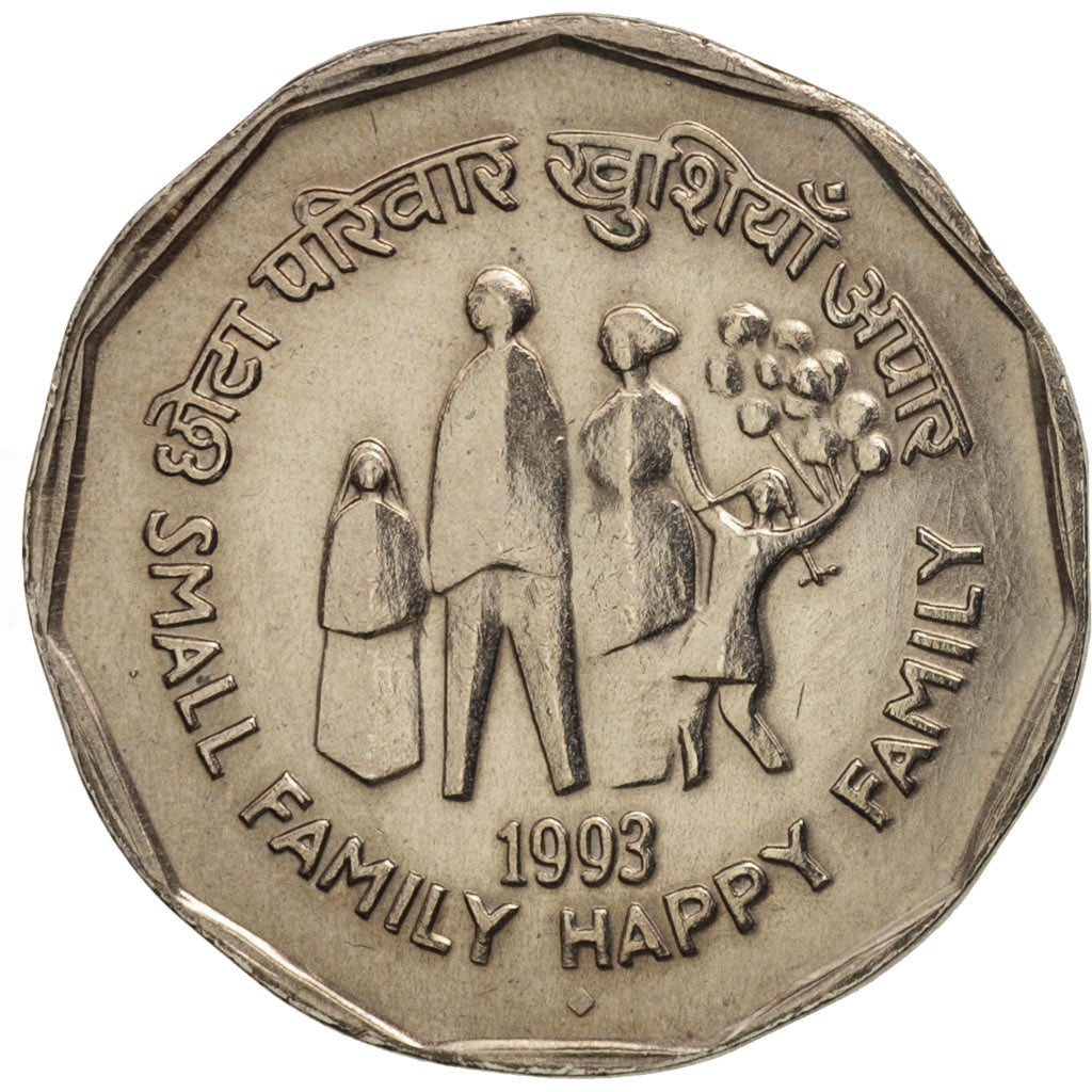 INDIA-REPUBLIC, 2 Rupees, 1993, Mumbai, Bombay, AU(55-58), KM 124.1