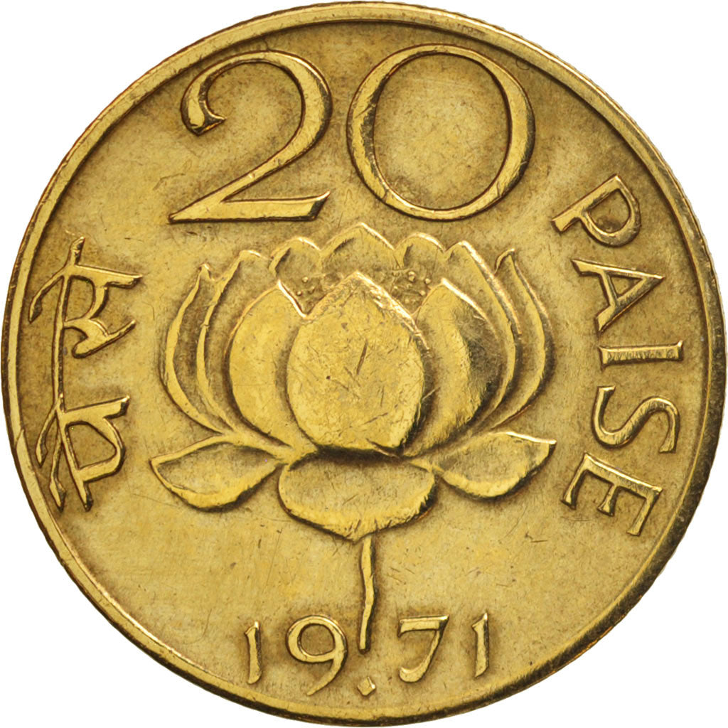 INDIA-REPUBLIC, 20 Paise, 1971, Bombay, AU(50-53), Nickel-brass, KM:41