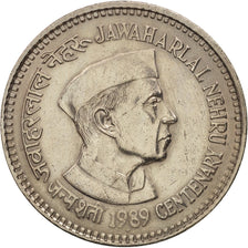 INDIA-REPUBLIC, 5 Rupees, 1989, Bombay, AU(50-53), Copper-nickel, KM:151