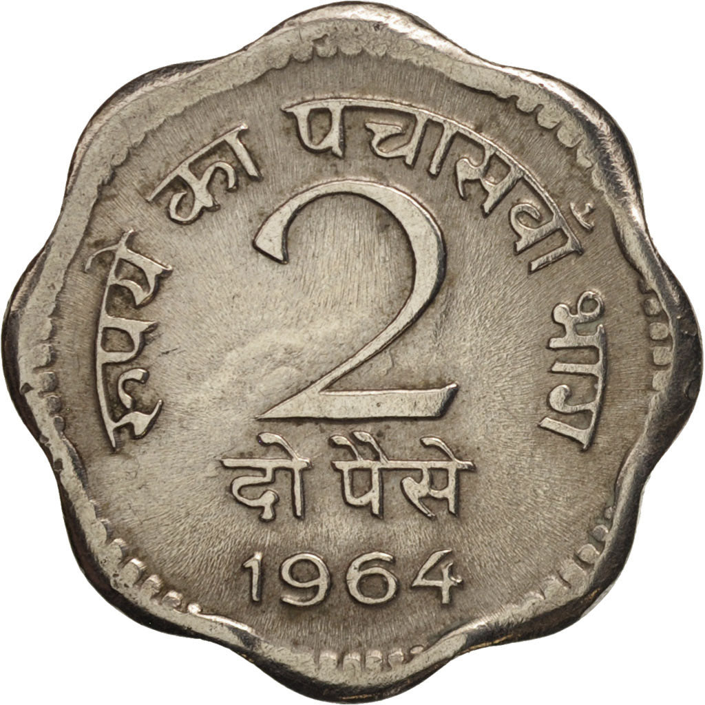 Moneta, REPUBBLICA DELL’INDIA, 2 Paise, 1964, Calcutta, BB+, Rame-nichel
