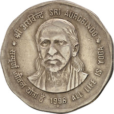 INDIA-REPUBLIC, 2 Rupees, 1998, Bombay, TTB+, Copper-nickel, KM:131.1