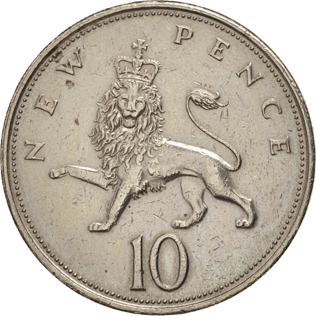 Coin, Great Britain, Elizabeth II, 10 New Pence, 1974, AU(50-53), Copper-nickel