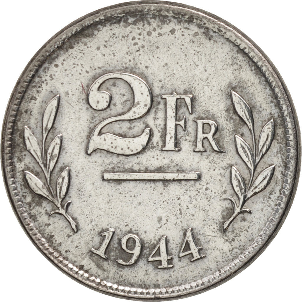 Belgium, 2 Francs, 2 Frank, 1944, AU(55-58), Zinc Coated Steel, KM:133