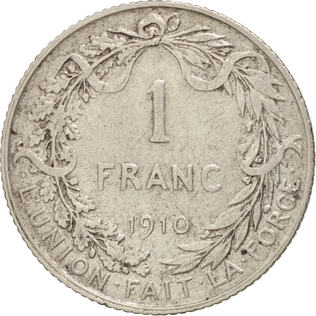Belgio, Franc, 1910, BB+, Argento, KM:72