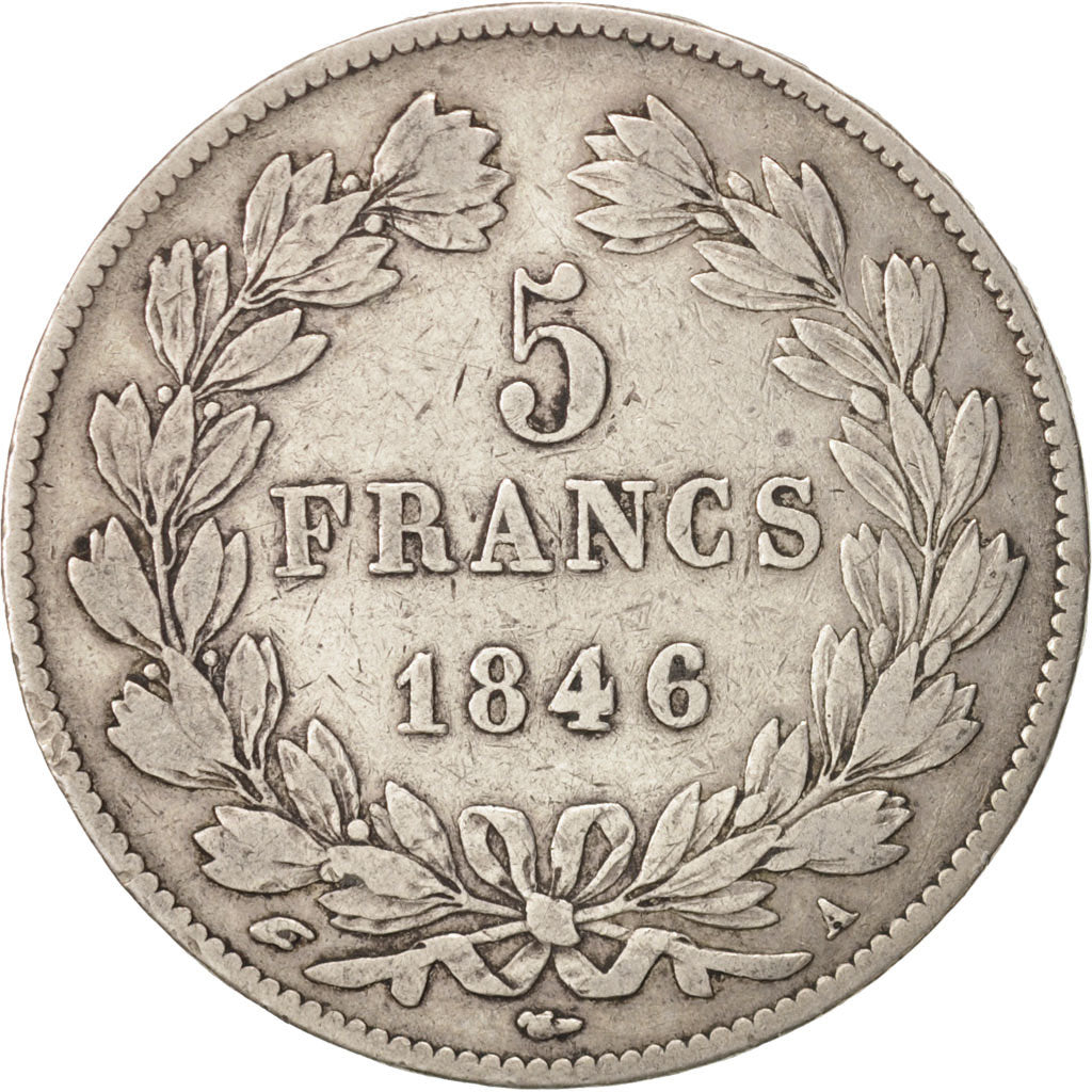 Moneta, Francia, Louis-Philippe, 5 Francs, 1846, Paris, MB+, Argento, KM:749.1