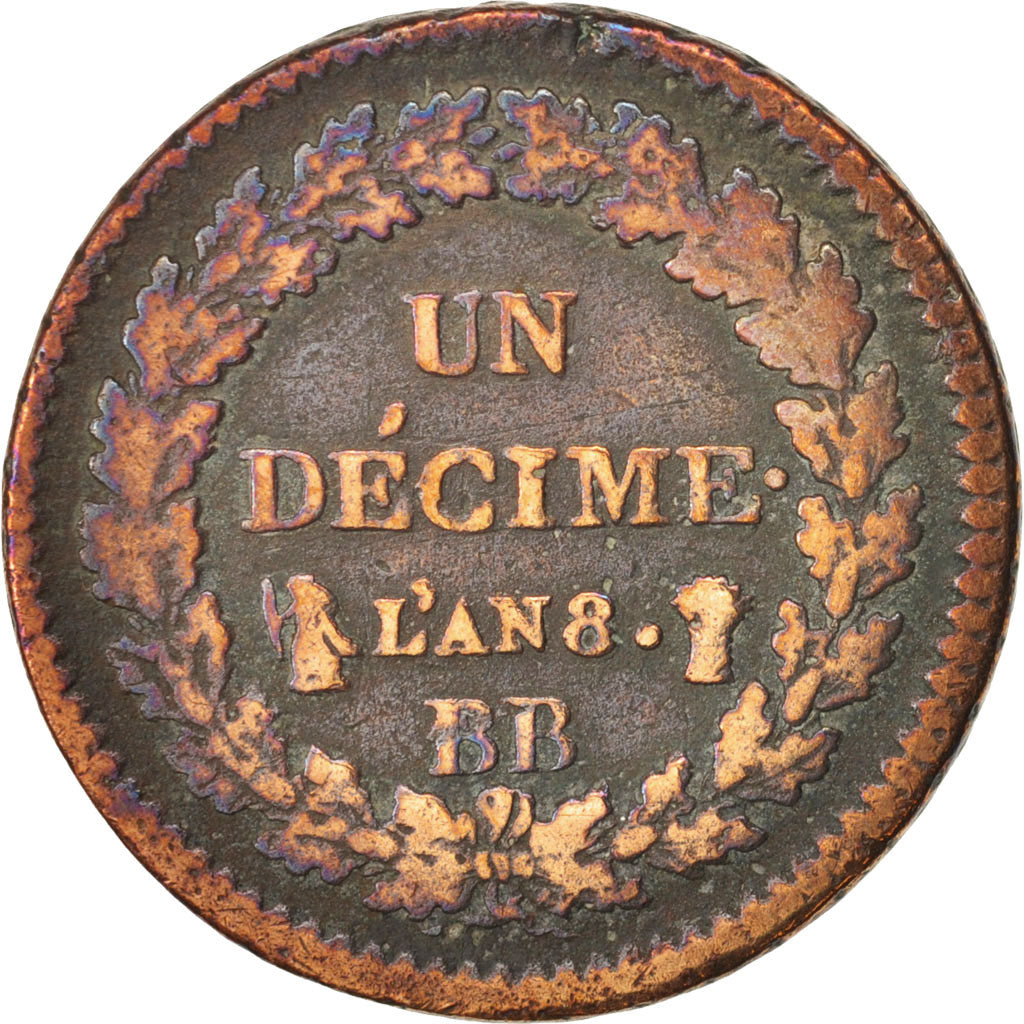 Moneta, Francia, Dupré, Decime, 1800, Strasbourg, MB+, Bronzo, KM:644.4