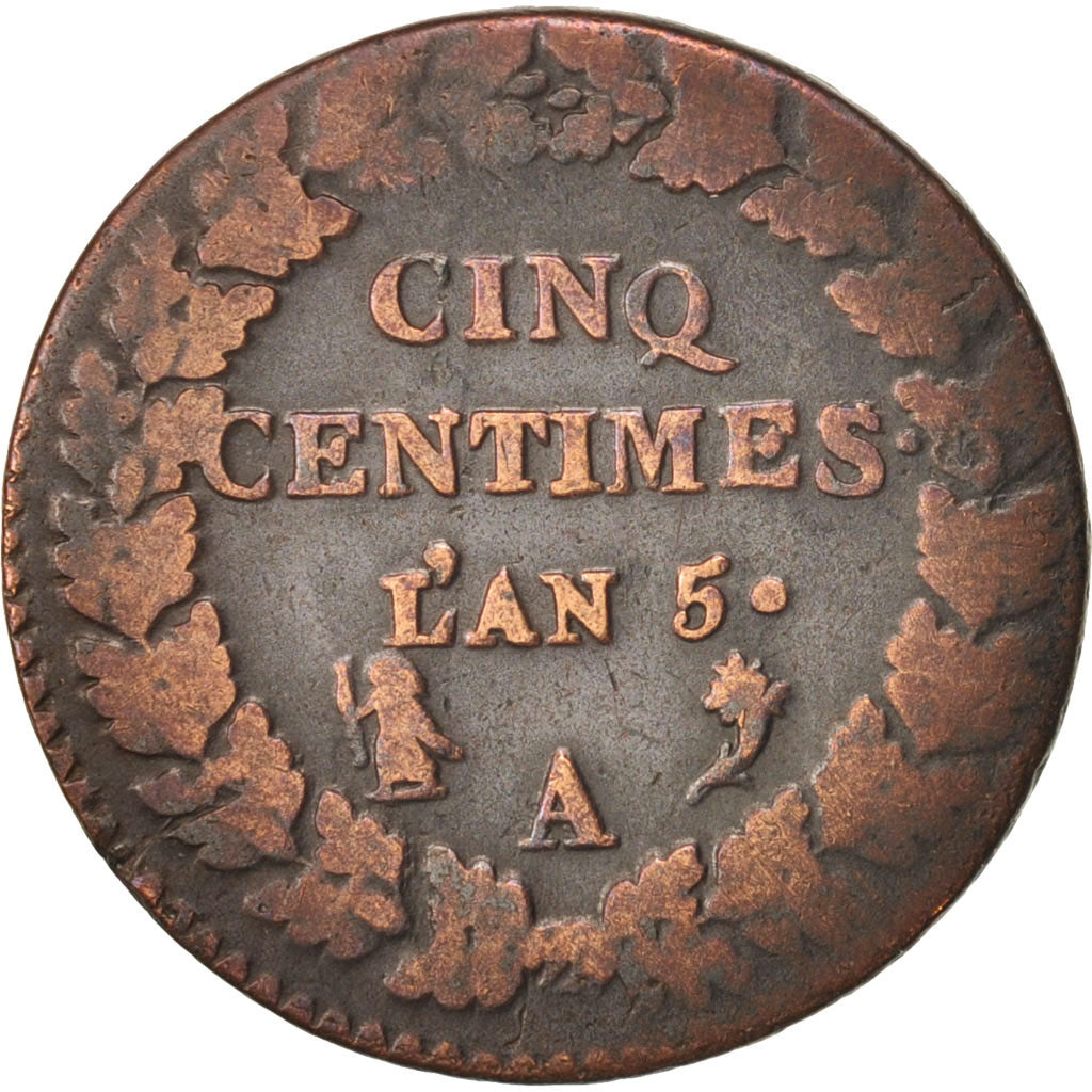 France, Dupré, 5 Centimes, 1797, Paris, VF(30-35), Bronze, KM:640.1
