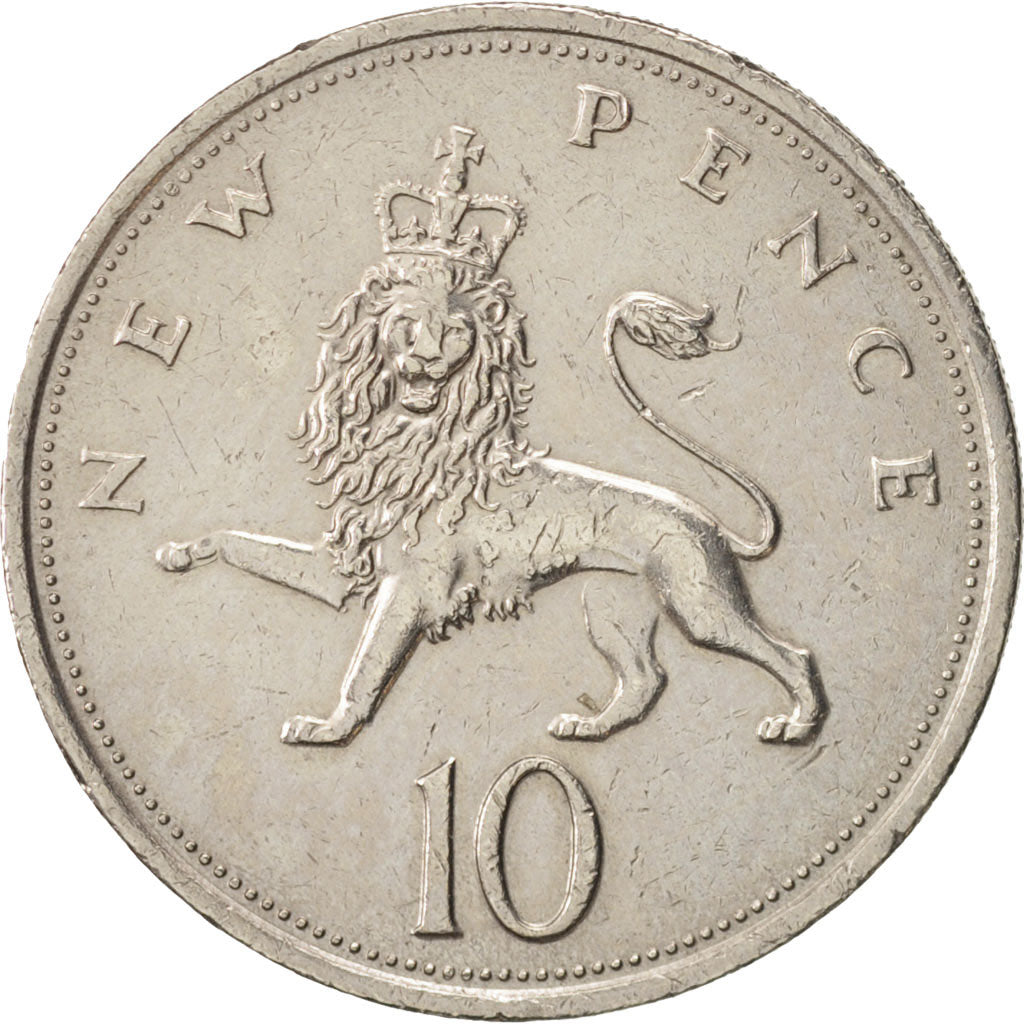 Coin, Great Britain, Elizabeth II, 10 New Pence, 1975, AU(50-53), Copper-nickel