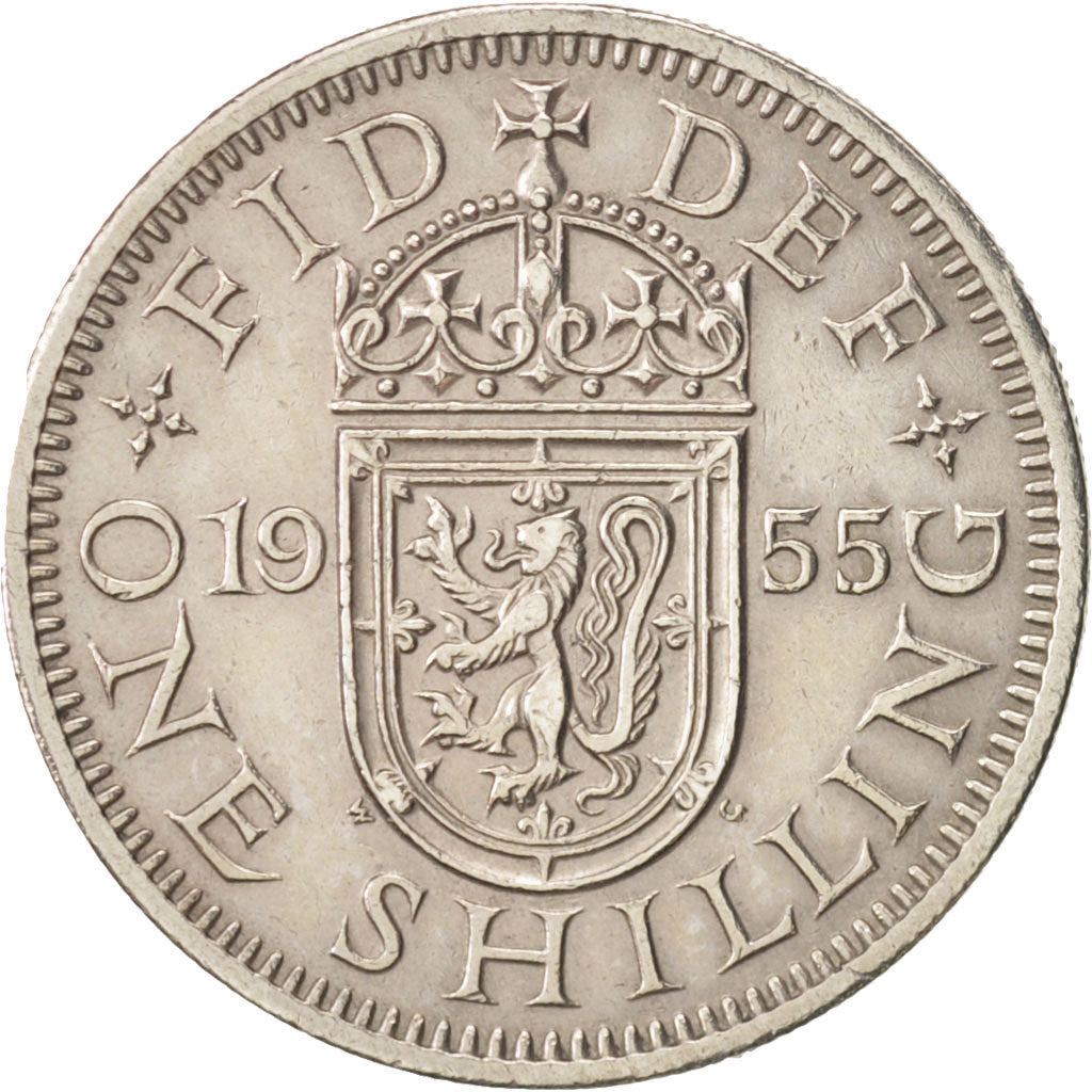 Coin, Great Britain, Elizabeth II, Shilling, 1955, AU(50-53), Copper-nickel