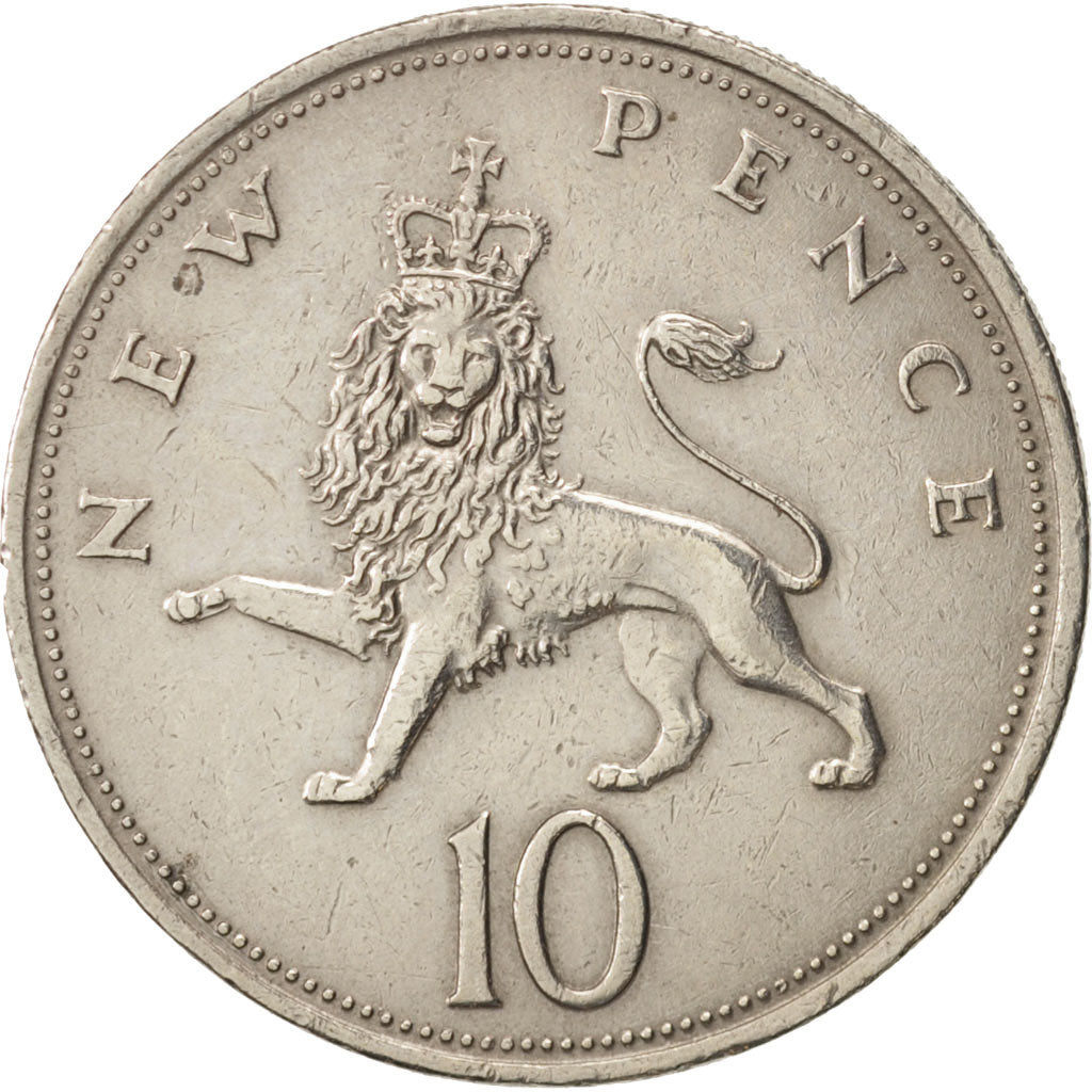 Coin, Great Britain, Elizabeth II, 10 New Pence, 1970, AU(50-53), Copper-nickel