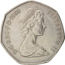Great Britain,Elizabeth II,50 New Pence,1969, AU(50-53),Copper-nickel,KM 913