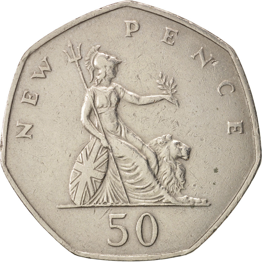 Great Britain,Elizabeth II,50 New Pence,1969, AU(50-53),Copper-nickel,KM 913